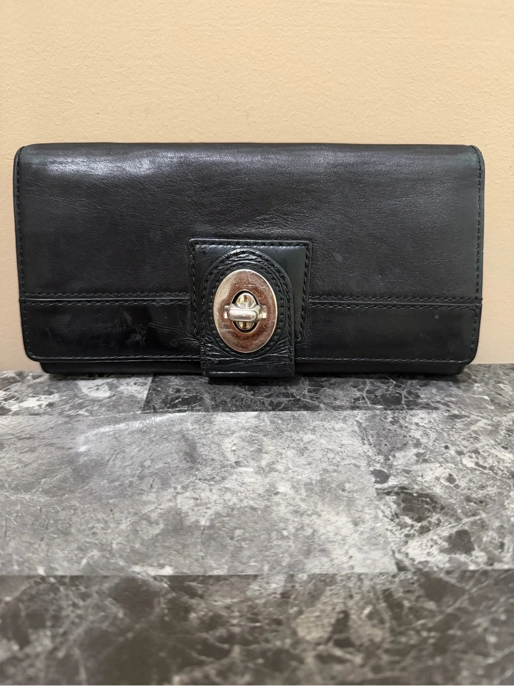 Black Leather Turn-Lock Wallet